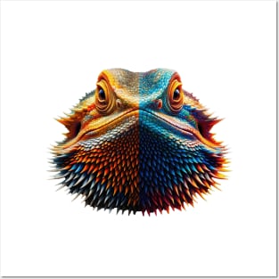 Bearded Dragon Headshot - Split Multicolor Posters and Art